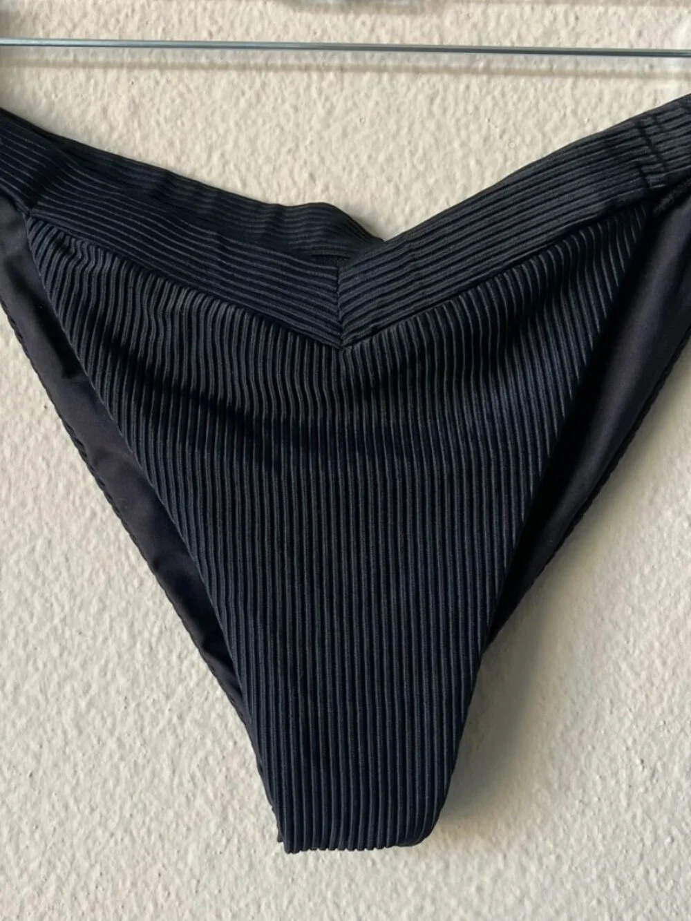 FRANKIES BIKINIS Black Ribbed Cheeky V-Front Bikini Bottom Size XL